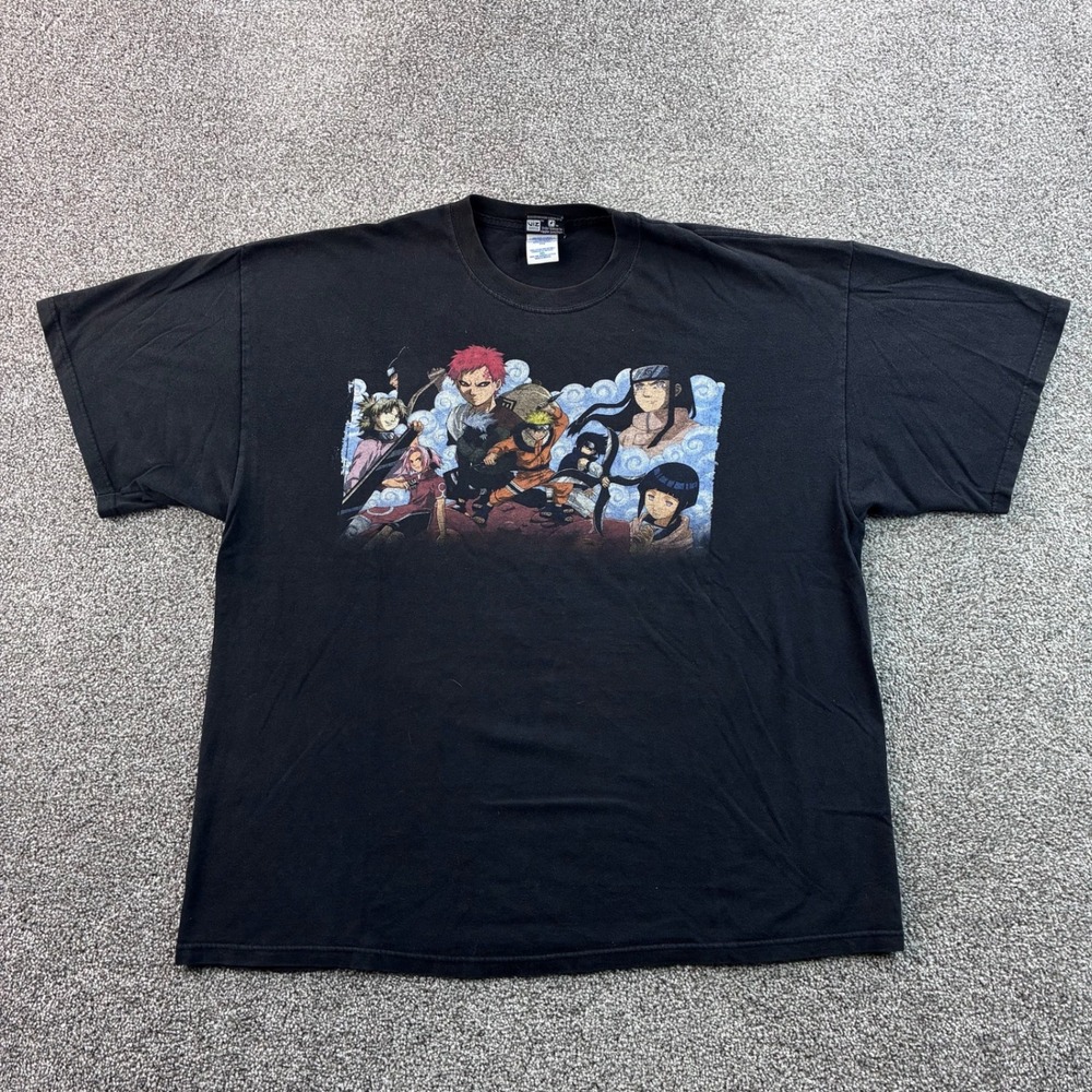 Vintage Naruto Shirt Mens 2XL Black Cotton Sasuke Gara Anime 2002 Shonen Jump